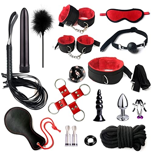 Bondage BOSM Adult Play Sets Delivered in 3-5 Days Bed Restraint Plush Handcuffs with Leg Handcuffs Tie Down Arms and Leg Chains Couple Sex Play Set Accessories Apple Sunglasses (Color : 17pcs-Red)