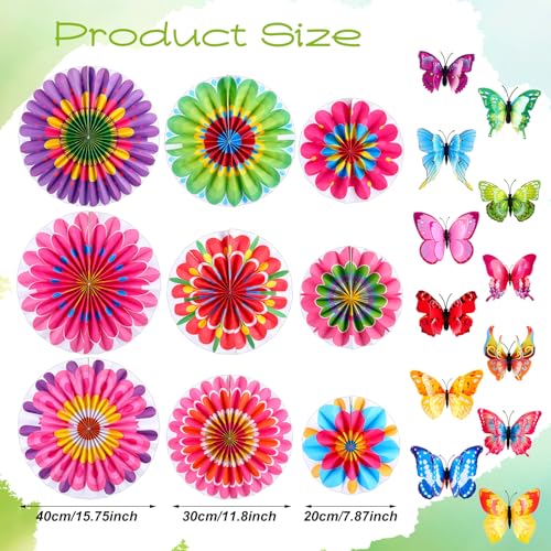Image of Affrolling 21 Pcs Butterfly Flower Paper Fan, Butterfly Birthday Decorations, Colorful Party Decoration for Garden, for Wall Hanging Flower Decor Birthday Garland Backdrop for Tea Party