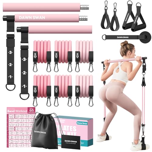 DAWN SWAN Pilates Bar Kit with Resistance Bands Adjustable Home Gym Workout Equipment for Women & Men Portable Pilates Equipment for Squats Yoga & Full Body Toning