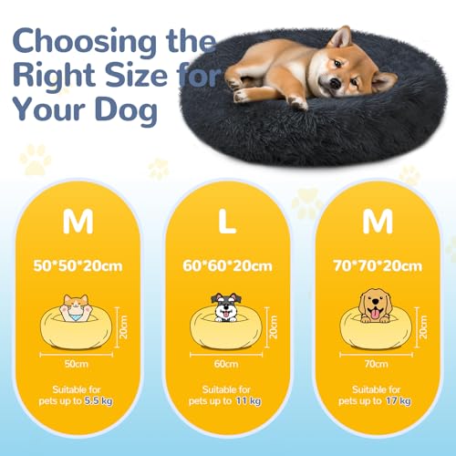 LUOJINYI Hundebett Flauschig, Hundekissen Rund Haustierbett Donut Katzenbett Waschbar mit rutschfestem Boden für große, mittelgroße & kleine Hunde, 70 cm, Marineblau