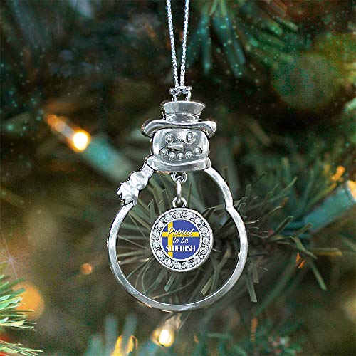 Inspired Silver - Proud To Be Swedish Charm Ornament - Silver Circle Charm Snowman Ornament With Cubic Zirconia Jewelry #TOP16