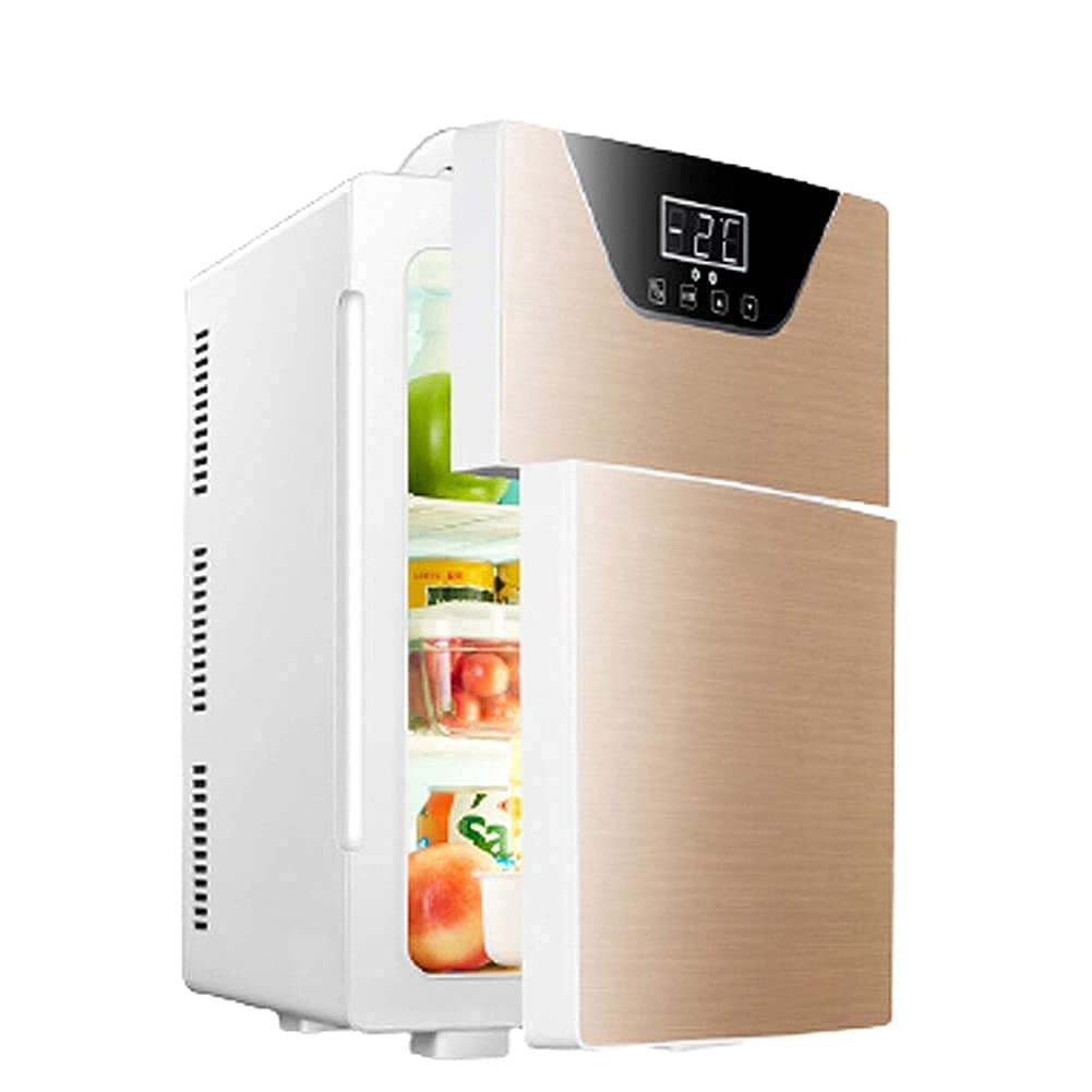 YLKCU Mini Nevera Frigoríficos Mini con congelador para automóvil 20L - Refrigerador pequeño para automóvil y hogar con Pantalla táctil, Puerta Doble, refrigerador de 12 V