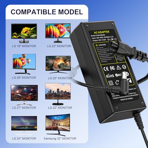 Image of 19V DC Supply for LG Monitor LCD LED HD TV Widescreen Power Adapter Cord | AC Adapter Compatible with LED LCD Monitor Power Cable,Electronics 19 inch-32 inchLED HD TV and Monitor Widescreen Power Adapter Cord