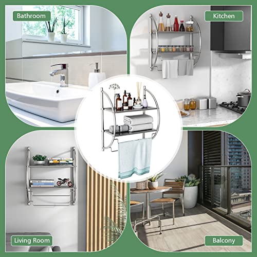 S AFSTAR Wall Mounted Bathroom Shelf, 2-Tier Chrome Towel Rack with Leaky Design Shelves & Towel Bars, Chrome Bathroom Shelf for Living Room Kitchen, 18\" W X 10\" D X 22\" H, Silver (1)