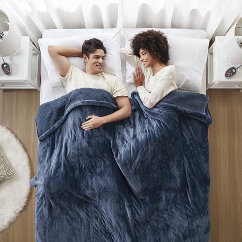 Beautyrest Heated Blanket, Electric Blanket, Soft, Warm, Reversible Plush - Sherpa Heating Blanket with 20 Heat Settings, 1-10 hrs Timer Auto Shut Off, Machine Washable, King (90 inx100 in), Indigo by Beautyrest - Image 2