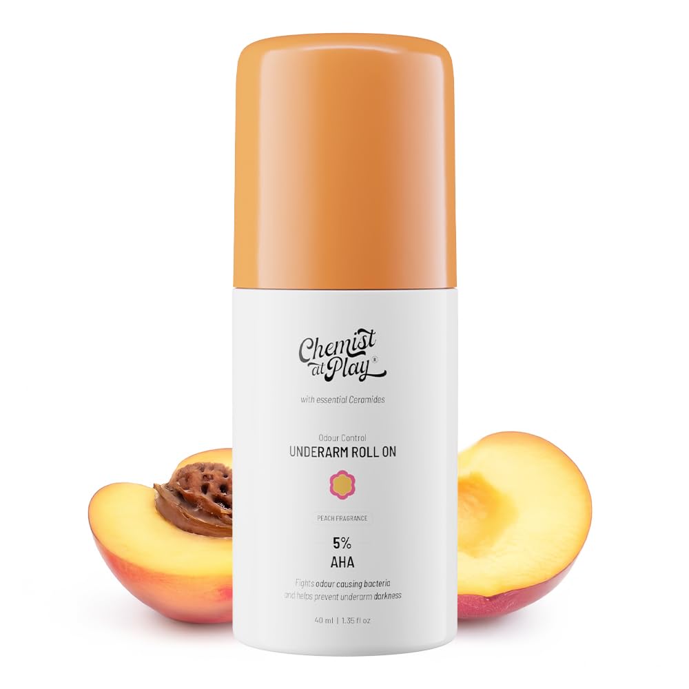 Chemist at Play UnderArm Roll-On with 5% AHA| Lactic & Mandelic Acid|Prevents Odour, Brightens Skin & Exfoliates Underarm | For Sensitive Skin | Peach Fragrance | Alcohol & Aluminium Free | 40ml