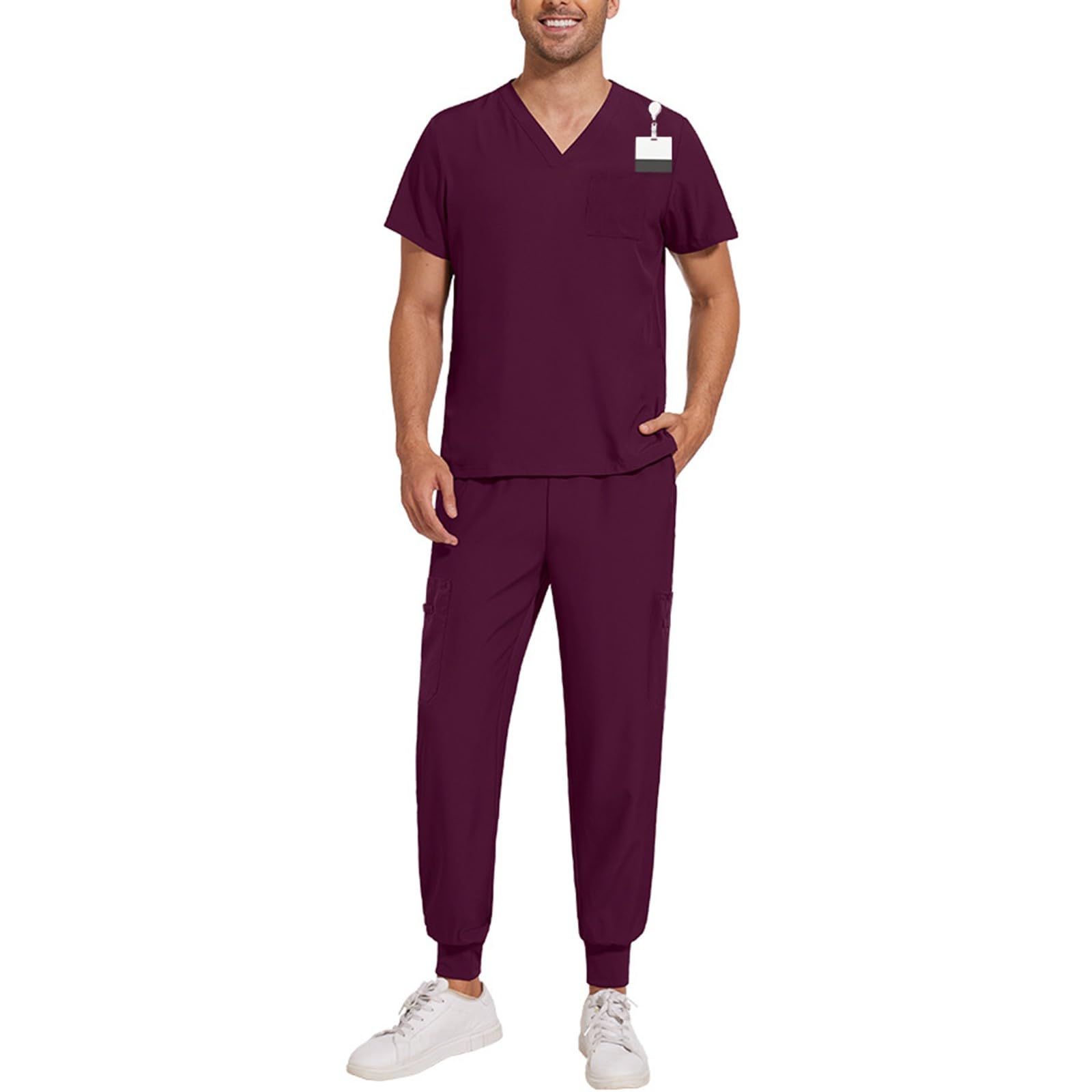 Scrubs for Men—Stretch V-Neck Scrub Tops & Jogger Pant with Pockets, Yoga Waistband, Anti-Wrinkle Mens Scrubs Set