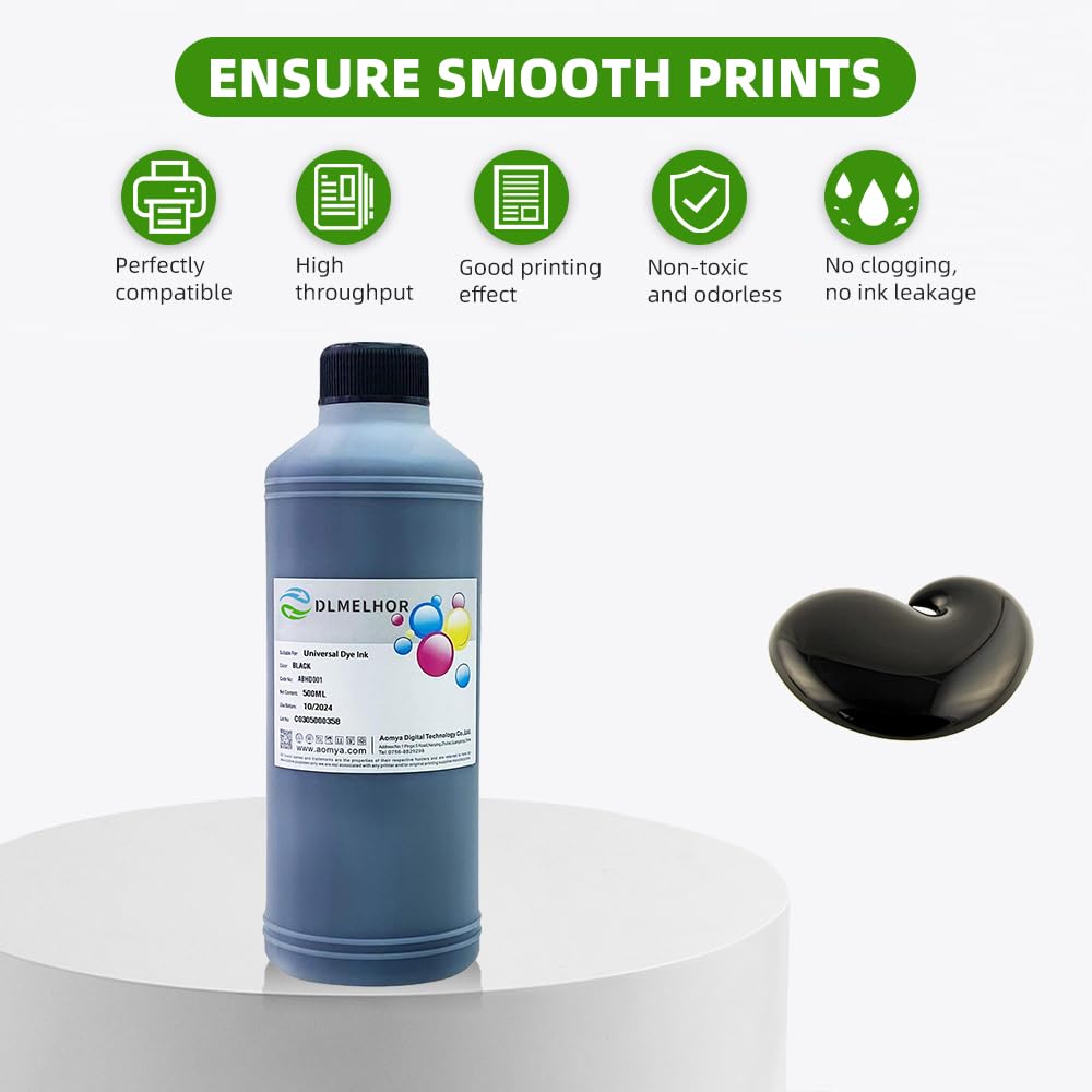 Kit d'encre universelle de 500 ml pour imprimante à jet d'encre Canon HP EPN Lexmark Brother Ricoh Cartouches d'encre rechargeables ou système de cartouches CISS - Grand flacon noir