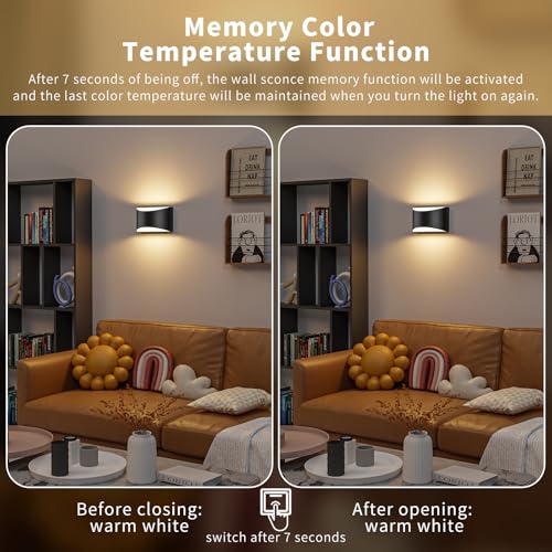Image of Black Modern LED Wall Sconces, 3 Colors Hardwired Indoor Wall Lights | 3000K /4000K /6000K, 10W Up and Down Wall Mount Light with Memory Function, Wall Lamp for Bedroom Living Room Hallway Corridor
