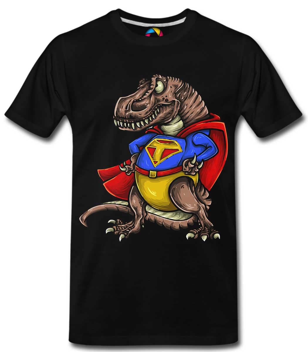 Print My FashionBoy's T-Shirt Regular Super T-Rex Dinosaur Animal Character 180 GSM 100% Combed Bio-Washed Soft Flow Dyed Cotton Black (7-8Years)