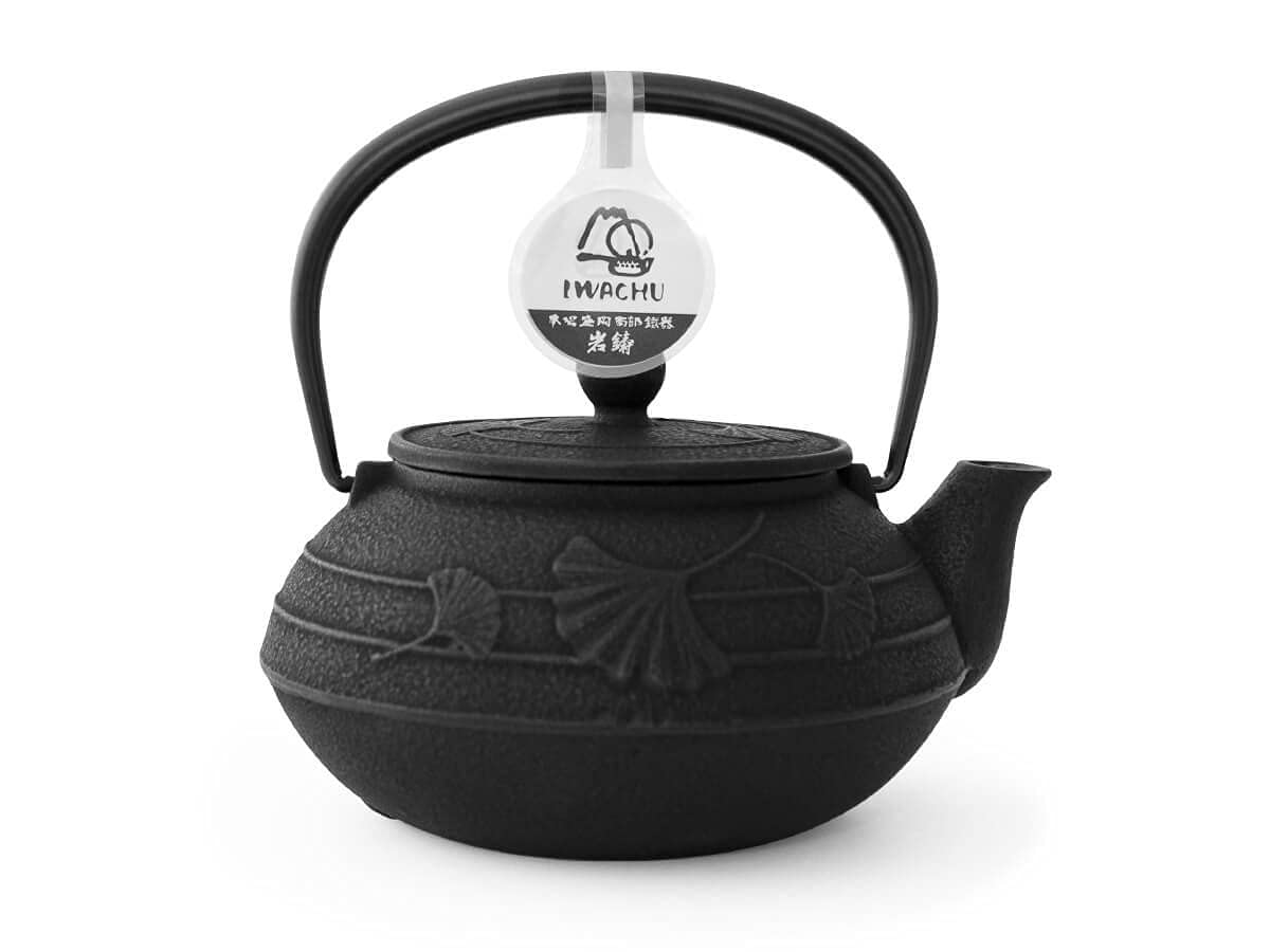 Iwachu Ginkgo Théière Japonaise en Fonte Noir 0,65 l Intérieur émaillé, Tous Types de thé.