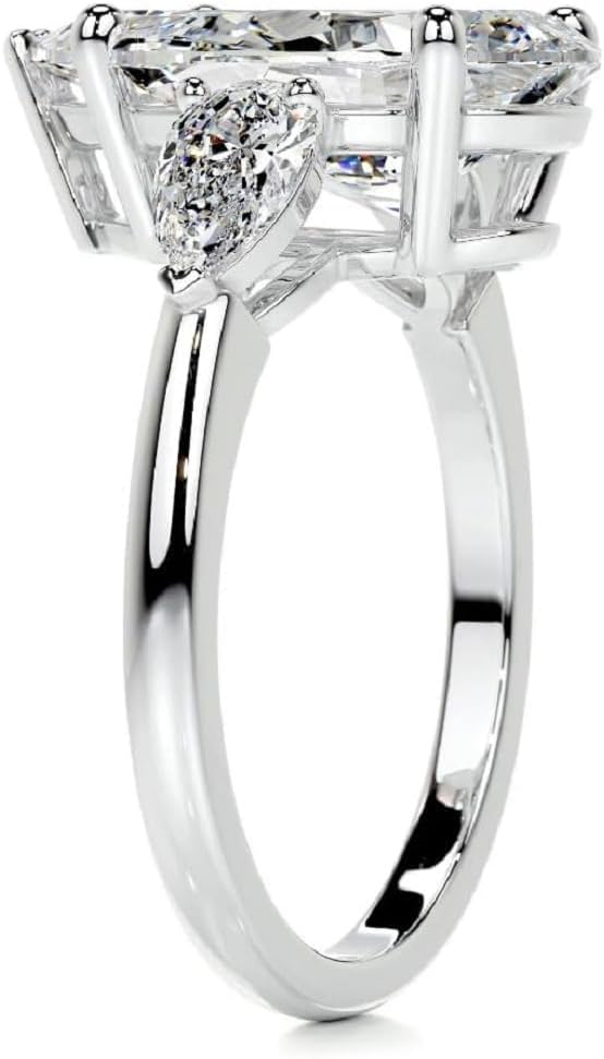 4 CT Pear Moissanite Three Stone Wedding Rings for Women Handmade Bridal Engagement Ring Silver 10K 14K 18K Solid Gold Anniversary Promise Gift for Her