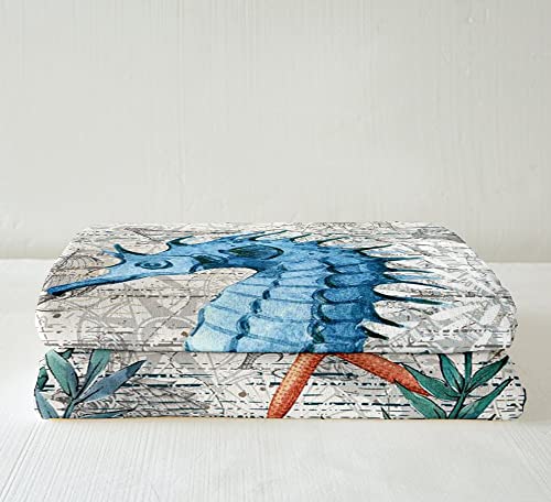 Homemissing Seahorse Blanket Ocean Creature Throw Blanket Sea Underwater World Plush Blanket for Bed Sofa Marine life Sealife Warm Single 50x60 Inch - Image 4