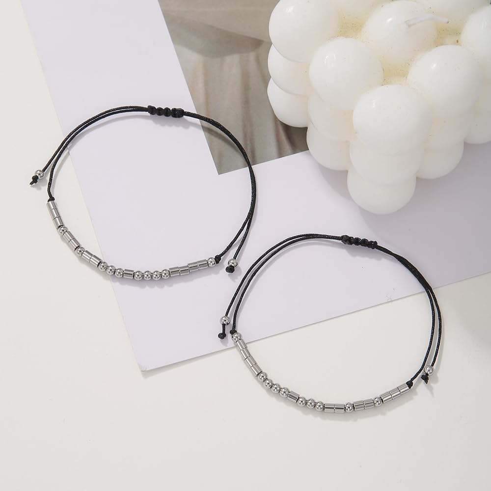Inspirational Morse Code Bracelet for Women Men, Funny Gifts for Bestfriend, Long Distance Matching Secret Message Bracelet Handmade Adjustable Friendship Bracelet for Girls - Image 3
