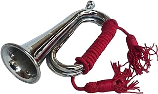 Boy Scout Nickel Plated Blowing Bugle Attack Command Signal Horn Beautiful Colourful Rope Binding