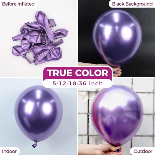 Image of Bezente Metallic Purple Latex Party Balloons - 100 Pack 12 inch Round Helium Chrome Purple Balloons for Bachelorette Princess Wedding Engagement Birthday Party Decorations