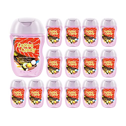 Mini Hand Sanitizer Gel, Vital Luxury Anti-Bacterial Hand Gel 1 FL OZ, Portable Hand Sanitizer with Travel Size Flip Cap Bottle , Clear Moisturizing and Refreshing, Fast Dry (Cotton Candy 1 FL OZ, 15 PCS)