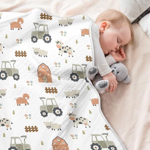 Image of Farm Tractor House and Pets Baby Swaddle Blanket for Boys and Girls, Muslin Baby Receiving Swaddle Blanket, Soft Cotton Nursery Swaddling Blankets for Newborn Toddler Infant