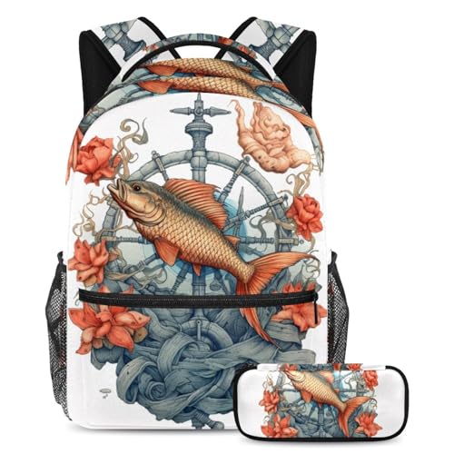 Cartable carpe rouge vintage chinois à grande capacité : fini les sacs trop petits pour ados