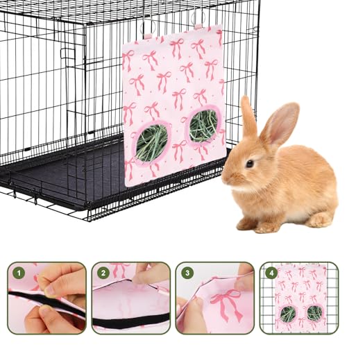 JarThenaAMCS 2Pcs Rabbit Hay Feeder Bag with 2 Holes Pink Bow Guinea Pig Hanging Hay Feeding Bag Storage Dispenser for Chinchilla Hamster Bunny Small Animal Pet by JarThenaAMCS - Image 7