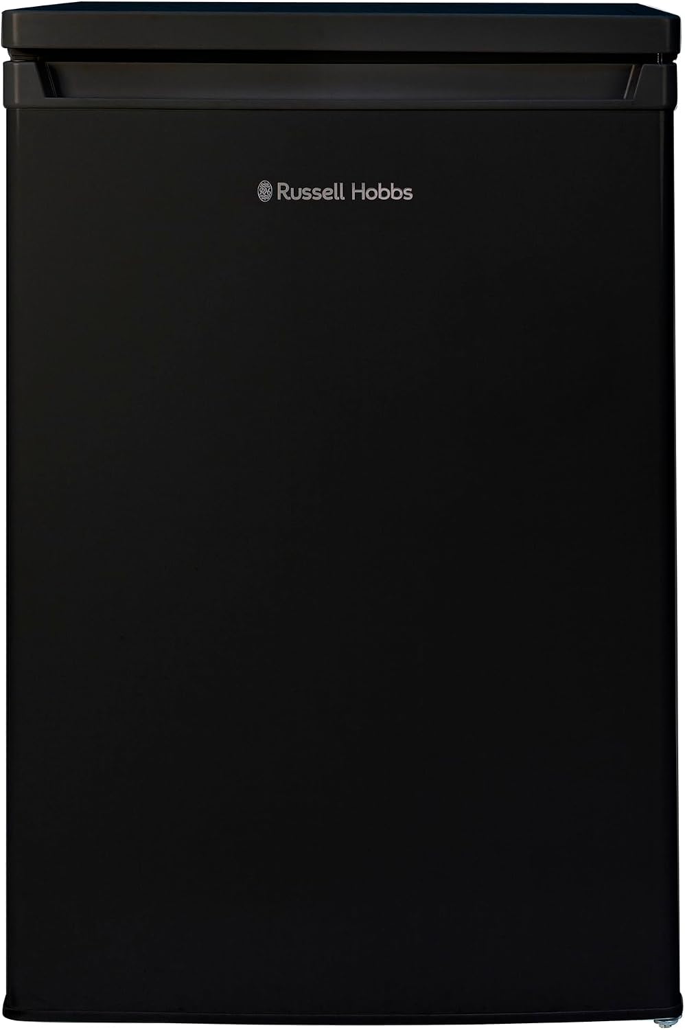 Black Russell Hobbs under counter larder fridge with three shelves and crisper