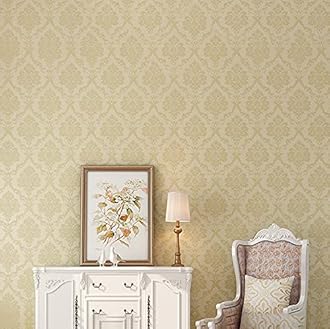 Wolpin Wall Stickers Wallpaper Floral Damask (45 cm x 10 m) Pattern Embossed Beige Flowers Living Room Stylish Decoration Self Adhesive, Beige