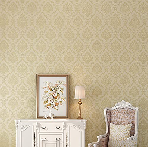 Wolpin Wall Stickers Wallpaper Floral Damask (45 cm x 10 m) Pattern Embossed Beige Flowers Living Room Stylish Decoration Self Adhesive, Beige