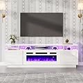 LUXOAK Modern Fireplace TV Stand with 36" Electric Fireplace, High Gloss Finish Media Console with Open Storage, LED Lights Entertainment Center for TVs Up to 80", All White