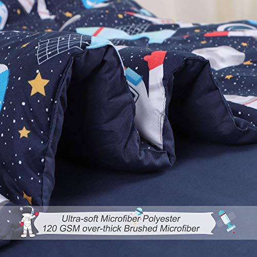 Piccocasa 4 Piece Polyester Microfiber Kids Comforter Set Space Astronaut Pattern For All-Seasons,Twin Size, Super Soft Kids Bed Set With Sheet #TOP5