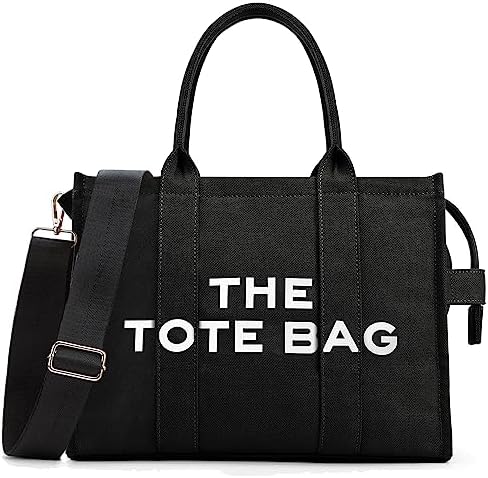 KALIDI The Tote Bag Women's Canvas Tote Bags Thicken Canvas Crossbody Shoulder Bags With Zipper and Shoulder Strap for Work School Travel Shopping