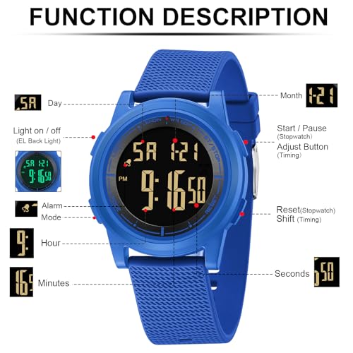 Image of HANPOSH Mens Digital Watch Ultra Thin Minimalist Sports Waterproof Outdoor LED Screen Large Face Wrist Watches for Men with Back Light Alarm Date Stopwatch