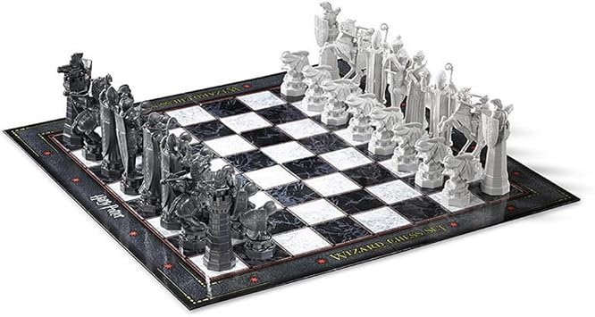 Harry Potter Wizard Chess & Checkers Set, Gift for Business Lovers/Beginners and Learners, Black and White Pieces, Convenient Storage