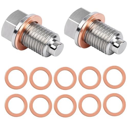 M14-1.5 Oil Drain Plug Magnetic, 2Pcs Oil Pan Drain Car Bolts with 10Pcs Crush Washers, Stainless Steel Oil Sump Plug Replacement for Car Truck Boat, Engine Oil Drain Pan Sump Plug Repair Kit