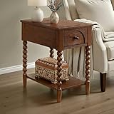 SAND STONE HOME Pembroke 24” Deep Rectangular Chairside End Table with Drawer, Shelf & USB Charging Station, Narrow Accent Table or Nightstand with Levelers – Oil Rubbed Bronze Hardware | Cocoa Brown