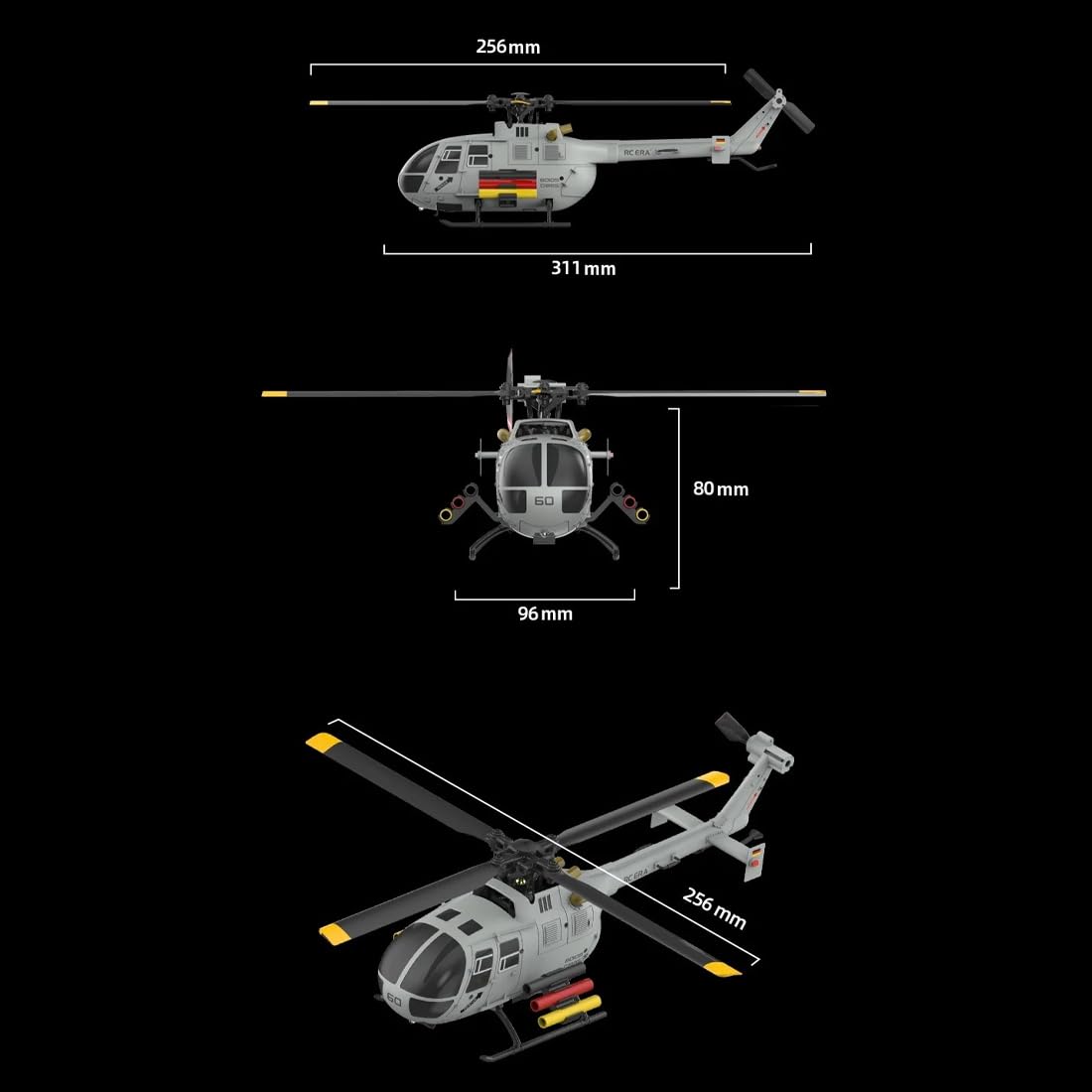 Helikopter RC w skali 1/48 dla dorosłych, RC ERA C186S BO105 bezszczotkowy 4-kanałowy 6-osiowy żyroskop zdalnie sterowany samolot z optycznym pozycjonowaniem przepływu, prezent na Boże