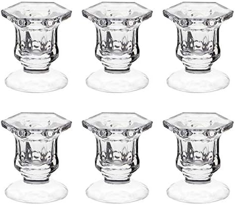 Taper Candle Holders, Dedoot Pack of 6 Glass Taper Candle Holders Centerpiece Clear Candlestick Holders Fit 3/4" Taper Candle, Decorative Candle Stand 2.3" Height for Table Wedding Party