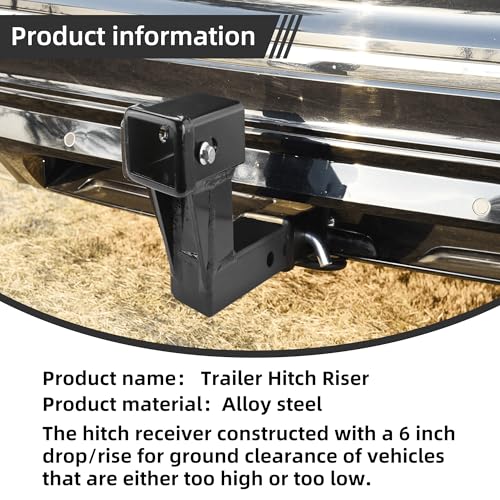 Puxyblue 50650 Trailer Hitch Riser with 6\" Drop/Rise Adjustment Trailer Hitch Adapter with 5/8\" Hitch Pin Compatible for Most 2\" Hitch Receivers and Most Vehicles of Different Types - 2 Year Warranty - Thumbnail 2