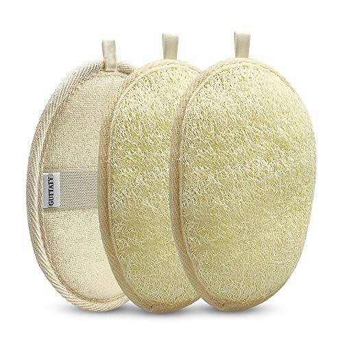 GUTTATY 100% Natural Exfoliating-Loofah, Bath Loofah Sponge Facial and Body-Scrubber for Use in Shower, Organic Loufa Sponge Bath Accessories for Women & Men Skin Care (Oval-3 Packs)