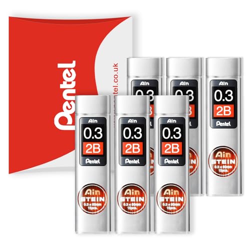 Pentel Ain Stein Mechanical Refill Leads - for Automatic/Mechanical Pencils - in Pentel Pillow Packaging (0.3mm 2B, Pack of 6)