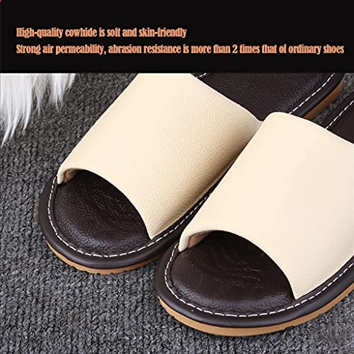 GHYUB Men's and Women's Slippers Indoor Open Toe，Leather Slippers,Men's Indoor PU Slippers Leather Sandals Casual House Shoes Bedroom Slippers Office Slippers Gift for Mens Womens, Brown, EUR41-424