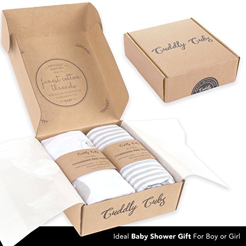 Cuddly Cubs Changing Pad Covers – 2 Pack – Snuggly Soft Plush Cotton Changing Table Covers For Boy, Girl – Fits Perfectly On Summer Infant And Other 16 X 32" Baby Changing Table Pads – Grey Stripes #TOP7