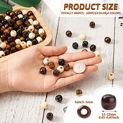 Craftdady 400Pcs Large Hole Wood Beads Dreadlock Hair Braid Beads 4 Colors Oval Barrel European Wooden Spacers for Macrame Bracelet Making Hole: 3~5mm - Image 4