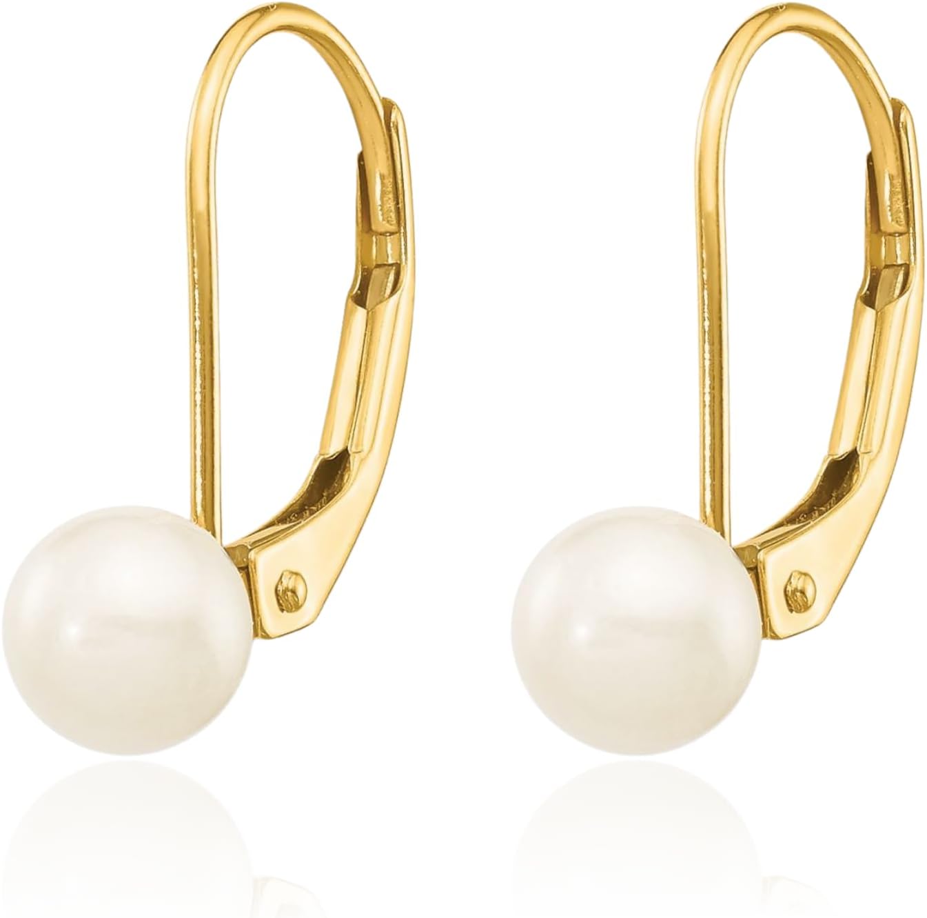 IceCarats 14K Yellow Gold Lightweight 5mm Akoya Pearl Small Drop Earrings Prong Set, Lever Back For Her