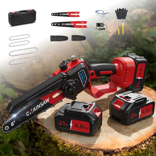 Mini Tronçonneuse à Batterie 6 et 8 Pouces, 1300W Brushless Tronconneuse Electrique Sans Fil pour Jardin, 8000mAh Tronçonneuse Elagueuse sur Batterie,...