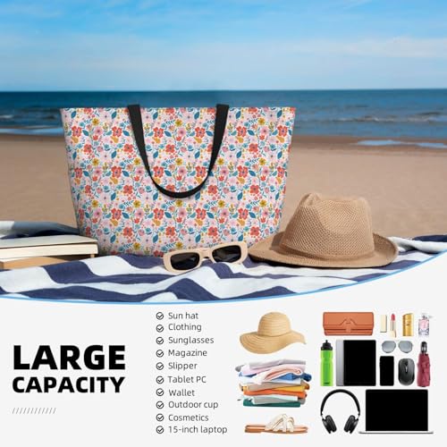 Large Beach Bags Water-resistant Sandproof - Floral Ditsy Cute Beach Tote Bags for Women with Zipper4