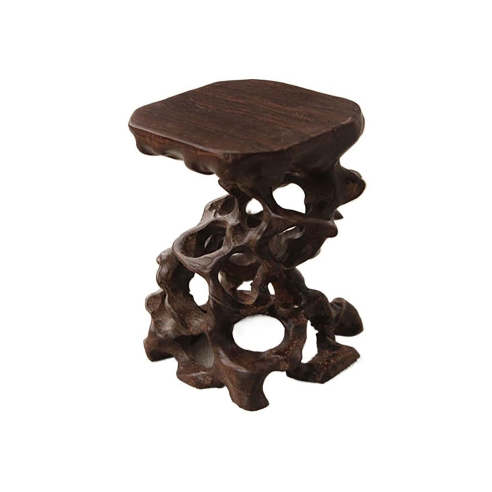 LJHFG63KUYT Pedestal Decor Hollow Root Carving Handicraft Ornaments Strange Stone Teapot Vase Display Base Indoor Holder(Large)