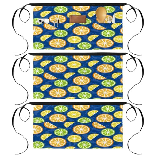 Demi-tablier de chef réglable lot de 3 pièces à motifs fruités pour le travail en bar