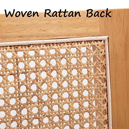 Zhenghao Mid Century Modern Dining Chairs, Accent Rattan Armchair With Cane Back Upholstered Linen Kitchen Chairs With Solid Wood Legs For Dining Room, Set Of 2, Beige #TOP2