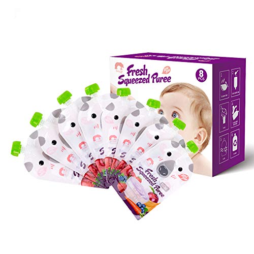 8PCS Poche Alimentaire Réutilisable pour Bébé, Double Fermeture Éclair Squeeze Des Aliments Fait Maison Sac BPA-Free Portable Fruits Légumes Sac Pour Bébé Enfants Compotes Et Purées,200ml