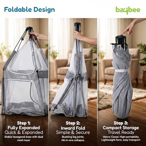 Image of Baybee 140 x 110 Cm JoyNest Kids Playpen for Babies Up to 5 Years | Foldable Playard for Babies with Mosquito Protection & Zipper Lock | Baby Indoor & Outdoor Play Area Setup with Hexagon shape for Extra Space (Light Grey)
